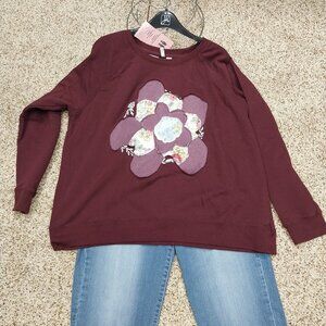 3245 Size XL Cato Upcycled Sweat Shirt With Quilted Flower Insert.